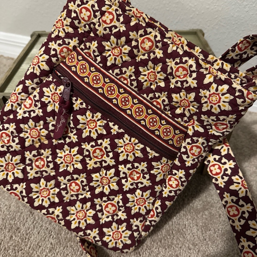 Vera Bradley Plum and Cream Quilted Crossbody with Yellow Accents